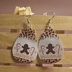 Faux Leather Leopard Gingerbread Teardrop Earrings